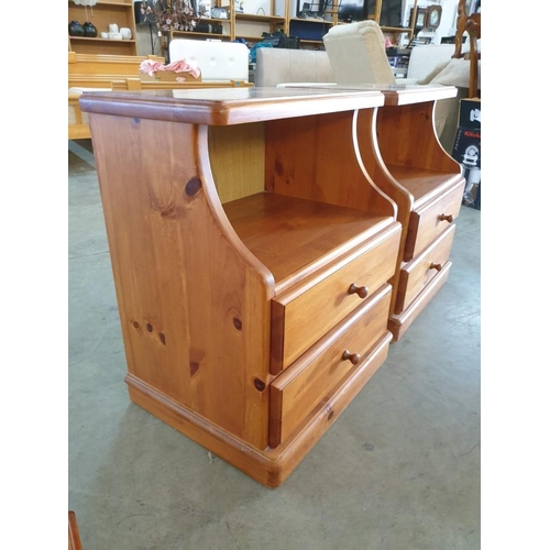 237 - Pair of Pine Bedside units with Open Shelf Over 2 - Drawers (2) (54cm x 40cm x 65cm each)