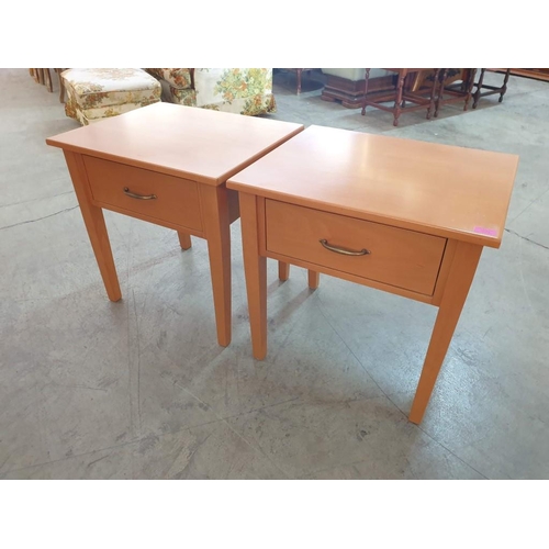 238 - Pair of Light Wood Colour Bedside Units / Side Tables with Drawer (2) (60cm x 48cm x 60cm each)