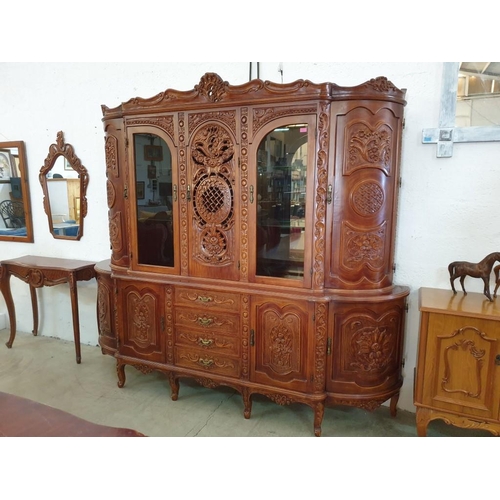 301 - Large Decorative Classical Style Dark Wood Side Board / Display Cabinet with Carved Panels, Drawers ... 