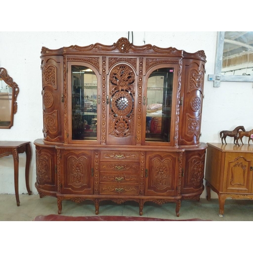 301 - Large Decorative Classical Style Dark Wood Side Board / Display Cabinet with Carved Panels, Drawers ... 