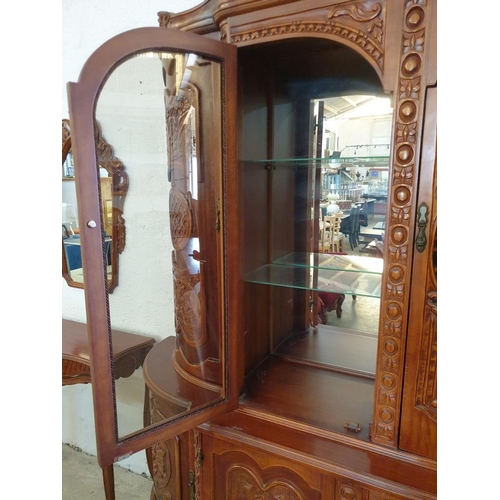 301 - Large Decorative Classical Style Dark Wood Side Board / Display Cabinet with Carved Panels, Drawers ... 