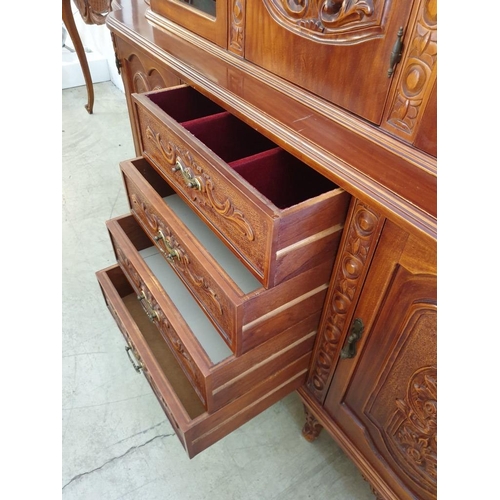 301 - Large Decorative Classical Style Dark Wood Side Board / Display Cabinet with Carved Panels, Drawers ... 