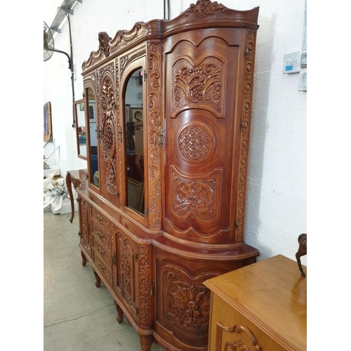 301 - Large Decorative Classical Style Dark Wood Side Board / Display Cabinet with Carved Panels, Drawers ... 