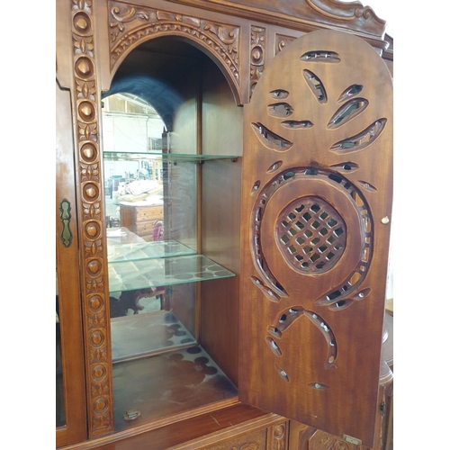 301 - Large Decorative Classical Style Dark Wood Side Board / Display Cabinet with Carved Panels, Drawers ... 