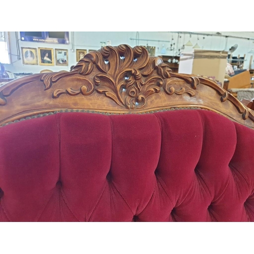 303 - Classical / Chateau Style 3-Seat Sofa with Carved Wood Surround, Scroll Arms and Finished in Button ... 