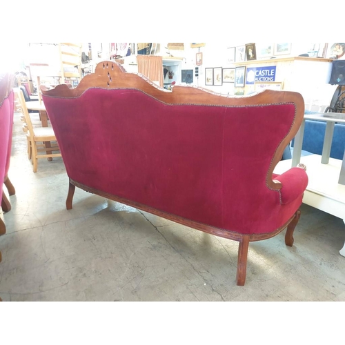 303 - Classical / Chateau Style 3-Seat Sofa with Carved Wood Surround, Scroll Arms and Finished in Button ... 