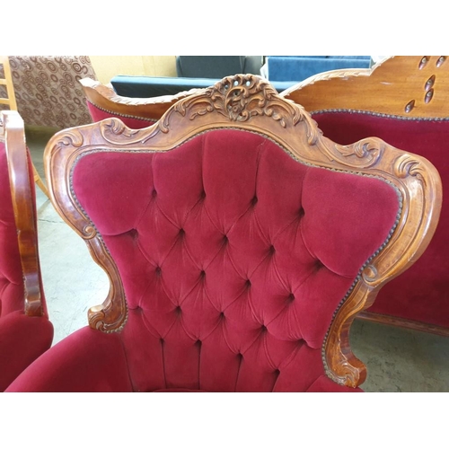 305 - Classical / Chateau Style Armchair with Carved Wood Surround Scroll Arms, Cabriole Legs and Finished... 
