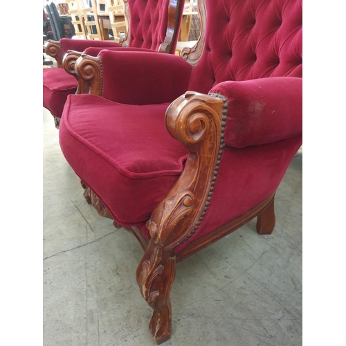305 - Classical / Chateau Style Armchair with Carved Wood Surround Scroll Arms, Cabriole Legs and Finished... 