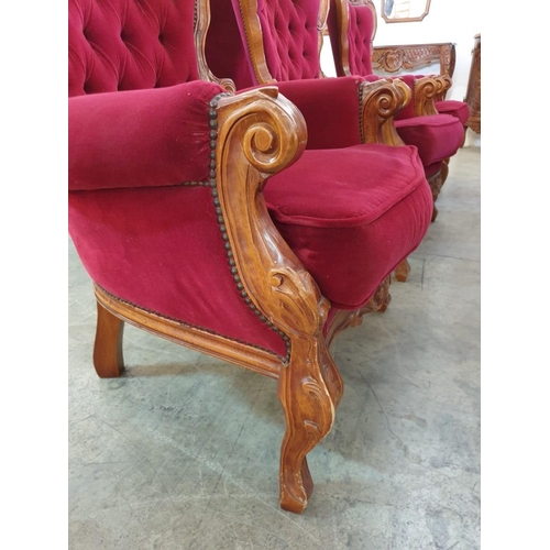306 - Classical / Chateau Style Armchair with Carved Wood Surround Scroll Arms, Cabriole Legs and Finished... 