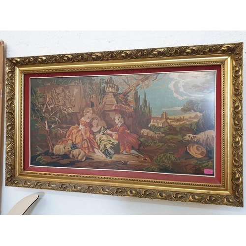 308 - Large Tapestry of Victorian Couple in Decorative Gilt Frame (122cm x 71cm Overall)