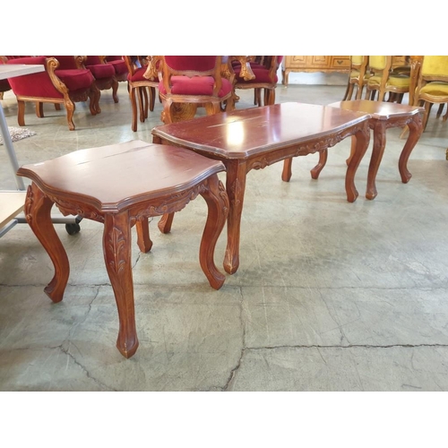 310 - Set of 3 x Classical Style Tables with Carving and Cabriole Legs; Coffee Table (102cm x 58cm x 47cm)... 