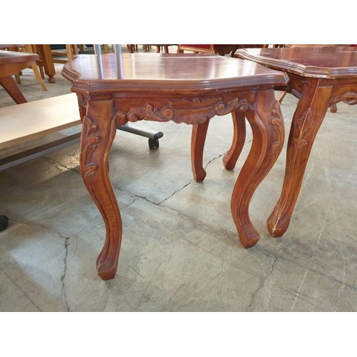 310 - Set of 3 x Classical Style Tables with Carving and Cabriole Legs; Coffee Table (102cm x 58cm x 47cm)... 