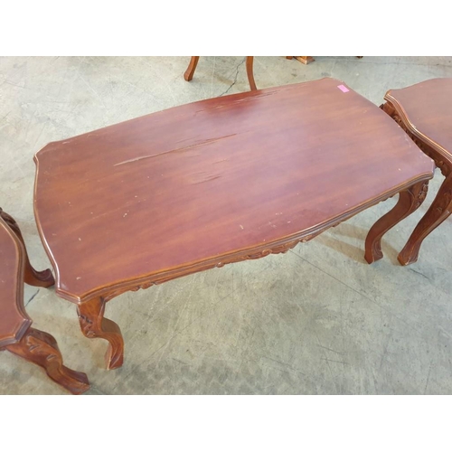 310 - Set of 3 x Classical Style Tables with Carving and Cabriole Legs; Coffee Table (102cm x 58cm x 47cm)... 