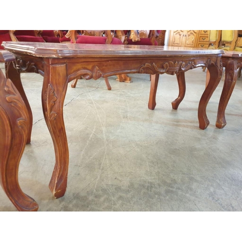 310 - Set of 3 x Classical Style Tables with Carving and Cabriole Legs; Coffee Table (102cm x 58cm x 47cm)... 
