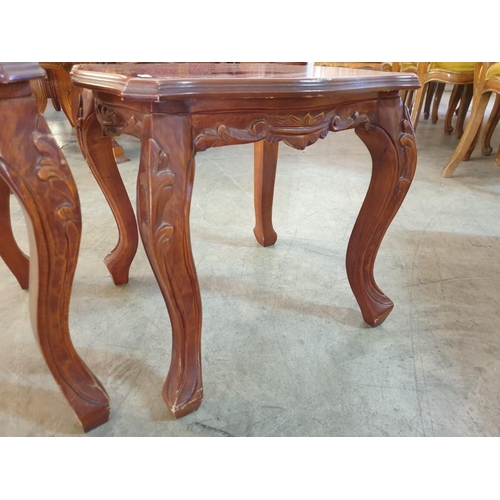 310 - Set of 3 x Classical Style Tables with Carving and Cabriole Legs; Coffee Table (102cm x 58cm x 47cm)... 