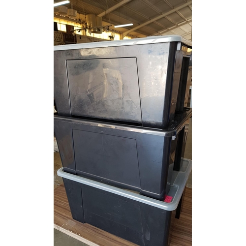192 - 3 x Large Ikea Plastic Storage Box with Lid (Black / White) (50cm x 40cm x H:28cm)