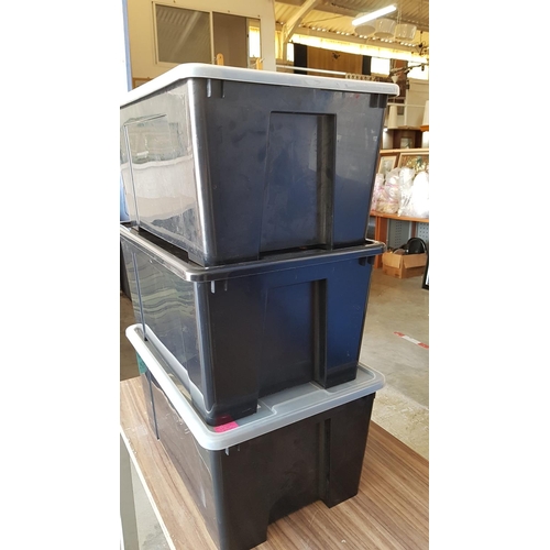 192 - 3 x Large Ikea Plastic Storage Box with Lid (Black / White) (50cm x 40cm x H:28cm)
