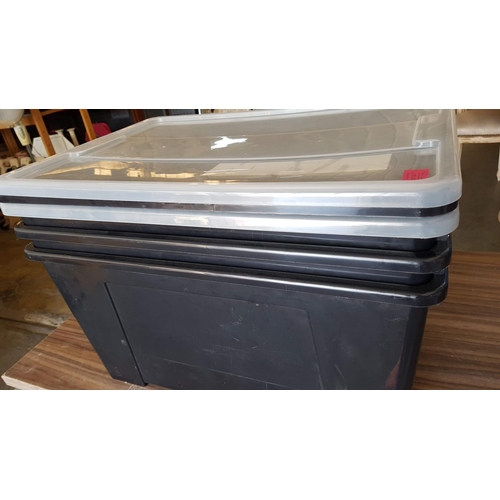 192 - 3 x Large Ikea Plastic Storage Box with Lid (Black / White) (50cm x 40cm x H:28cm)