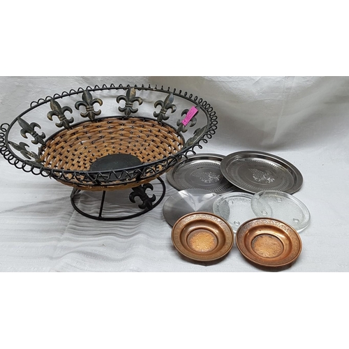 193 - Metal / Wicker Large Fruit Dish and Various of Small Dishes / Plates