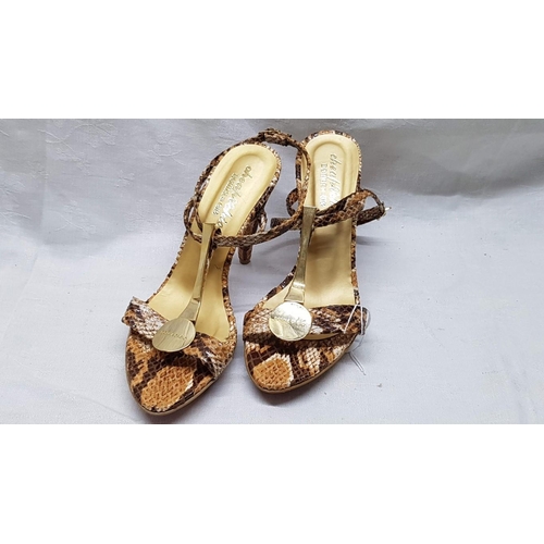 197 - Ladies Summer Shoes, Size 37 with Snake Pattern and Gold Colour