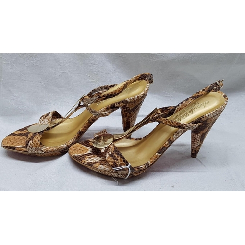 197 - Ladies Summer Shoes, Size 37 with Snake Pattern and Gold Colour