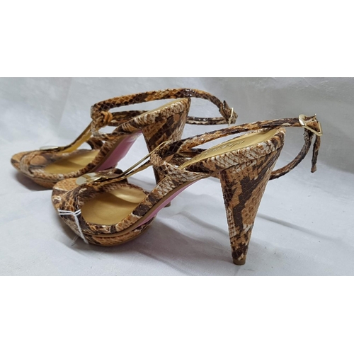 197 - Ladies Summer Shoes, Size 37 with Snake Pattern and Gold Colour