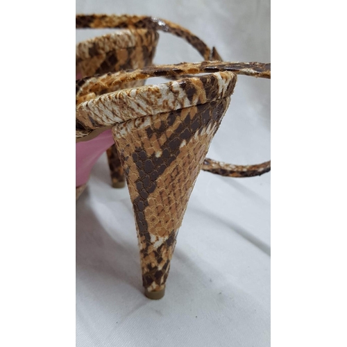 197 - Ladies Summer Shoes, Size 37 with Snake Pattern and Gold Colour
