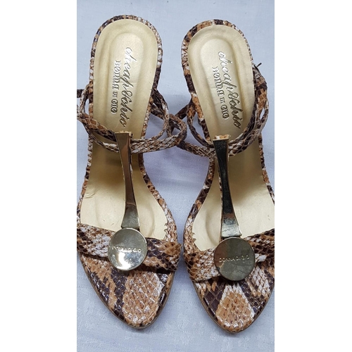 197 - Ladies Summer Shoes, Size 37 with Snake Pattern and Gold Colour