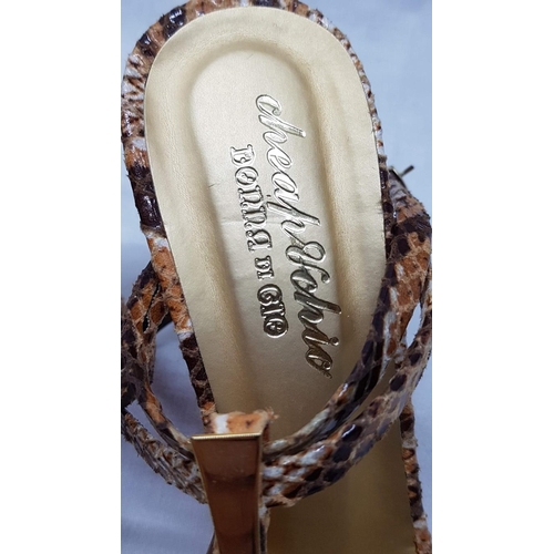197 - Ladies Summer Shoes, Size 37 with Snake Pattern and Gold Colour