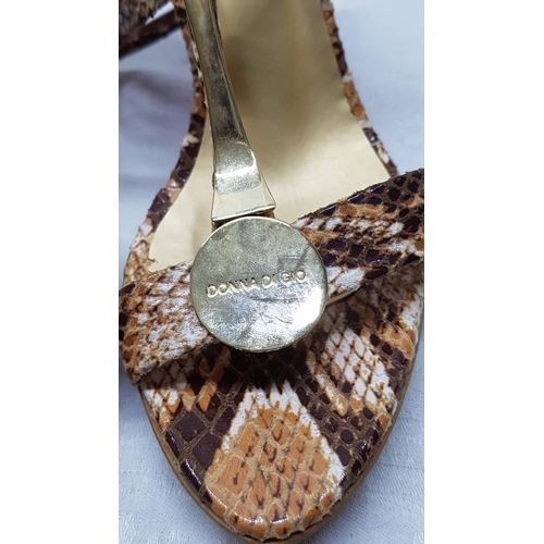 197 - Ladies Summer Shoes, Size 37 with Snake Pattern and Gold Colour
