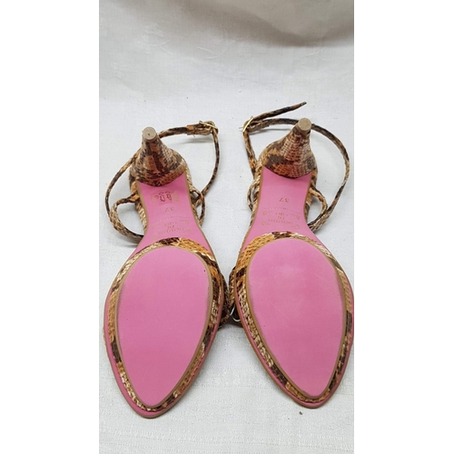 197 - Ladies Summer Shoes, Size 37 with Snake Pattern and Gold Colour