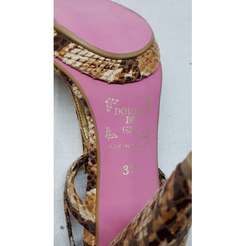 197 - Ladies Summer Shoes, Size 37 with Snake Pattern and Gold Colour