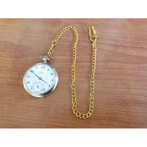 185 - Vintage Pocket Watch in .800 Silver Case Manual Wind (Running when Lotted) on Yellow Metal Watch Cha... 