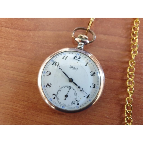 185 - Vintage Pocket Watch in .800 Silver Case Manual Wind (Running when Lotted) on Yellow Metal Watch Cha... 