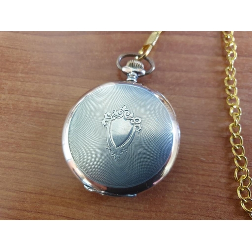 185 - Vintage Pocket Watch in .800 Silver Case Manual Wind (Running when Lotted) on Yellow Metal Watch Cha... 