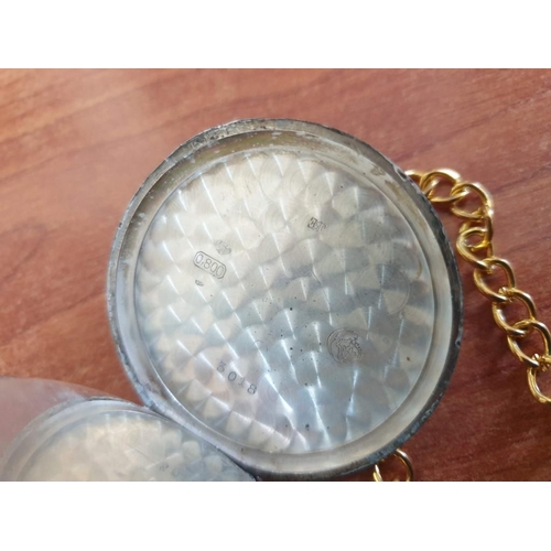 185 - Vintage Pocket Watch in .800 Silver Case Manual Wind (Running when Lotted) on Yellow Metal Watch Cha... 