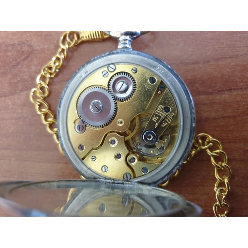 185 - Vintage Pocket Watch in .800 Silver Case Manual Wind (Running when Lotted) on Yellow Metal Watch Cha... 