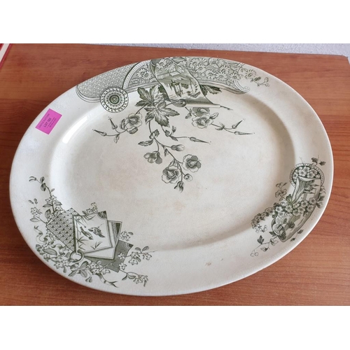 182 - Large Vintage Oval Meat Plate / Serving Platter with Green Decoration Marked 