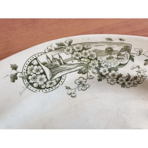 182 - Large Vintage Oval Meat Plate / Serving Platter with Green Decoration Marked 