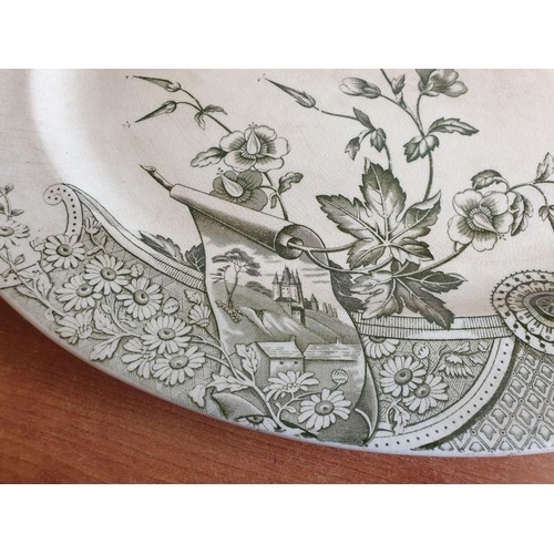 182 - Large Vintage Oval Meat Plate / Serving Platter with Green Decoration Marked 