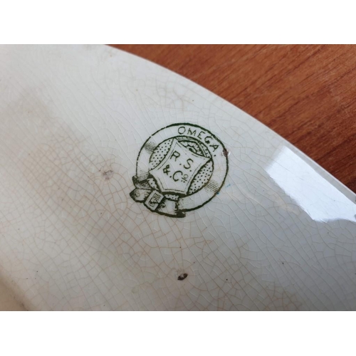 182 - Large Vintage Oval Meat Plate / Serving Platter with Green Decoration Marked 