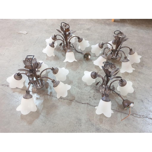 230 - 4 x Lighting Fixtures with Glass Flower Shades
