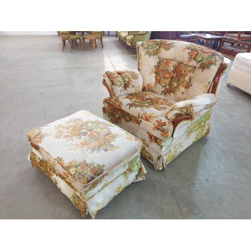 231 - Vintage Armchair in Floral Fabric with Matching Footstool (A/F)