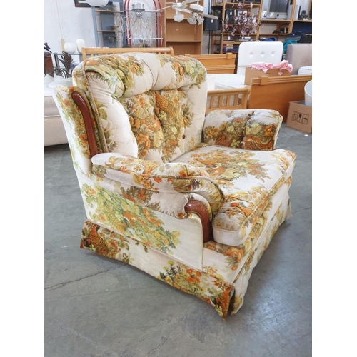 231 - Vintage Armchair in Floral Fabric with Matching Footstool (A/F)