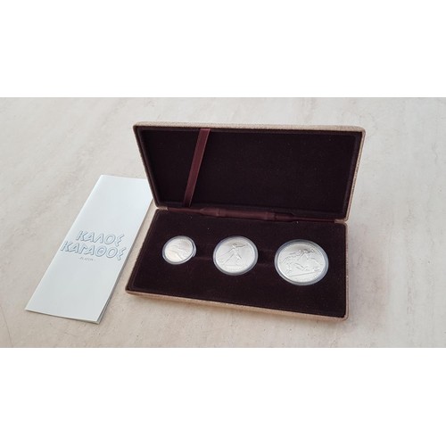 402 - XIII European Athletics Games Athens 1982 Set of 3 x Silver Coins in Display Case