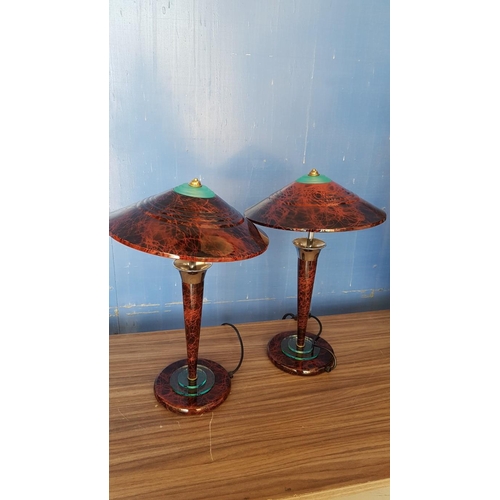 304 - Pair of Modern (Red / Black /  Glass / Metal Lamps (H:55cm each) (Un-Tested)