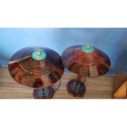 304 - Pair of Modern (Red / Black /  Glass / Metal Lamps (H:55cm each) (Un-Tested)