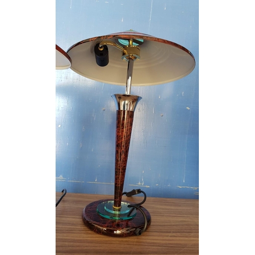 304 - Pair of Modern (Red / Black /  Glass / Metal Lamps (H:55cm each) (Un-Tested)