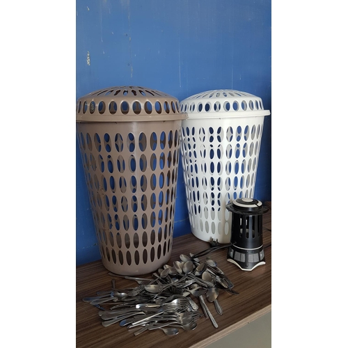 320 - Home Tools / Accessories (2 x Large Laundry Baskets, Large Various of Assorted Cutlery and Electric ... 