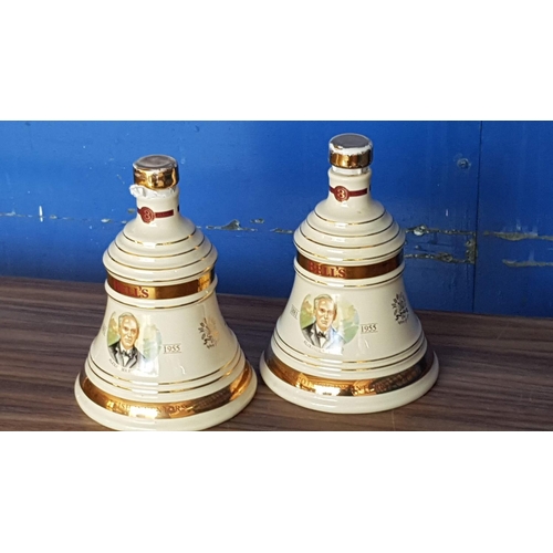 334 - Vintage 2 x Bell's Whisky Bell Shaped Whisky Decantors Ceramic 2003, Alexander Hemming Commemoration
